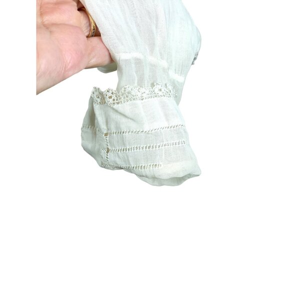 Edwardian white blouse with jabot and open work and handmade lace Size M/L - Picture 7 of 10